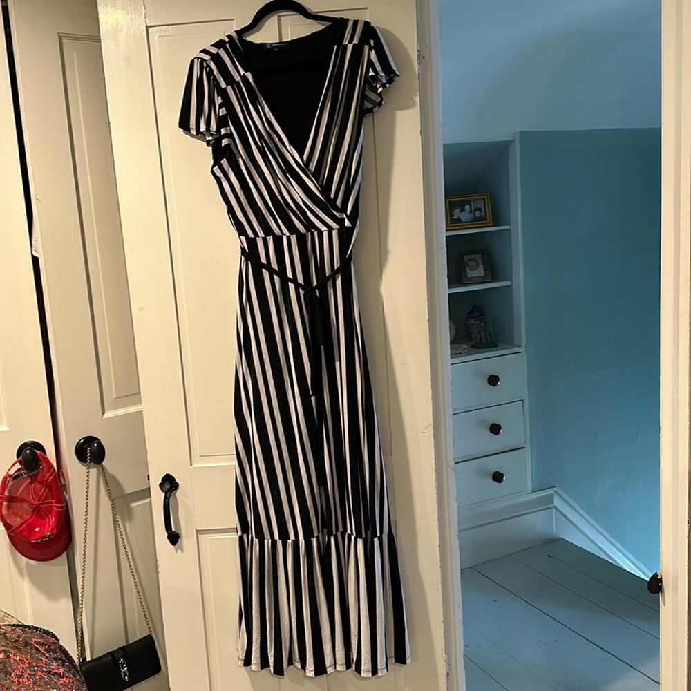 INC black and white stripe v neck maxi dress.  Size XL